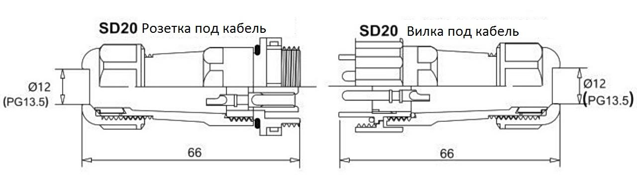 Герметичний роз'єм SD20 2pin IP68